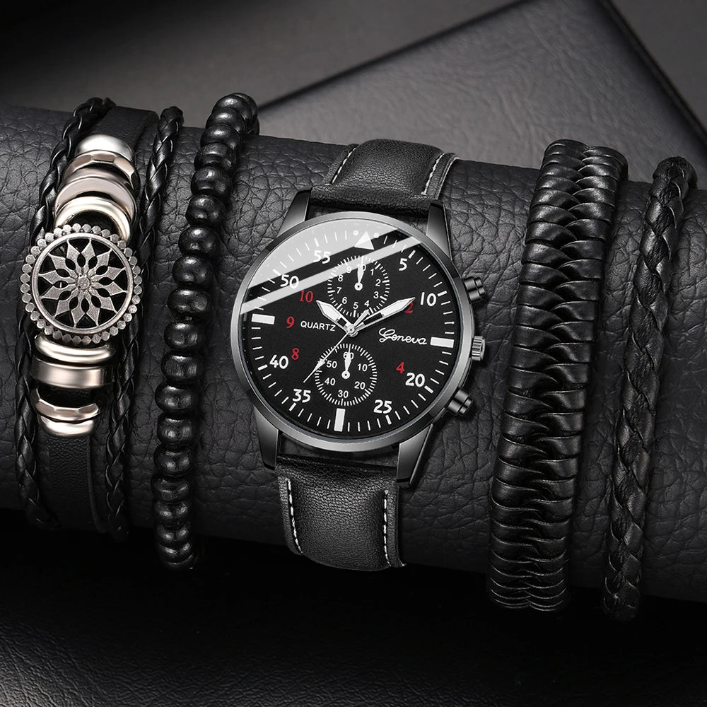 New Hip Hop Mens Fashion Watches Luxury Male Clock Wristwatch Sport MensWrist Watch Bracelet Set Relogio Masculino